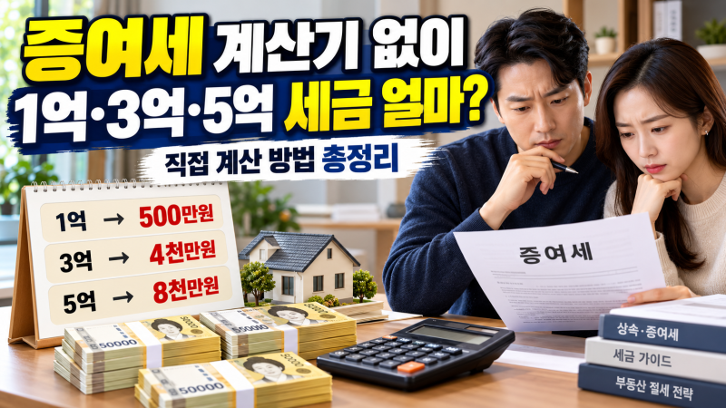 증여세 계산기 없이 계산하는 방법, 1억·3억·5억원 직접 계산해보니