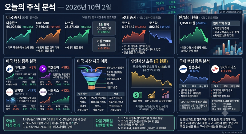 2026년 10월 2일 오늘의 주식｜코스피·코스닥 전망, 삼성전자·SK하이닉스 주가와 원달러 환율 ....