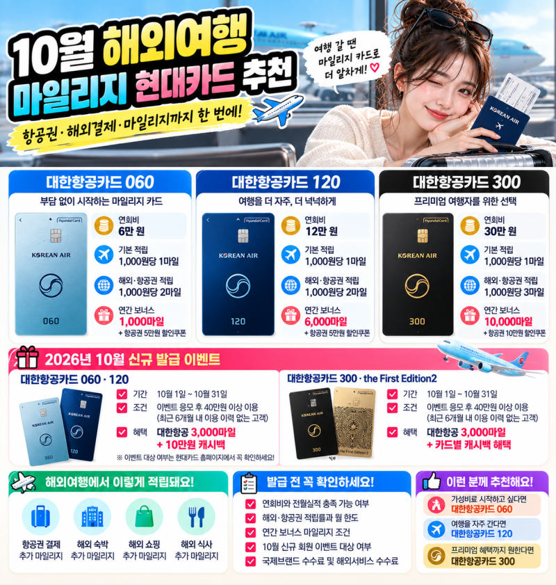 10월 해외여행 전 꼭 봐야 할 마일리지 현대카드 3종
