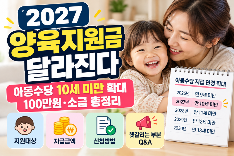 2027 양육지원금 달라진다｜아동수당 10세 미만 확대·100만원·소급 총정리