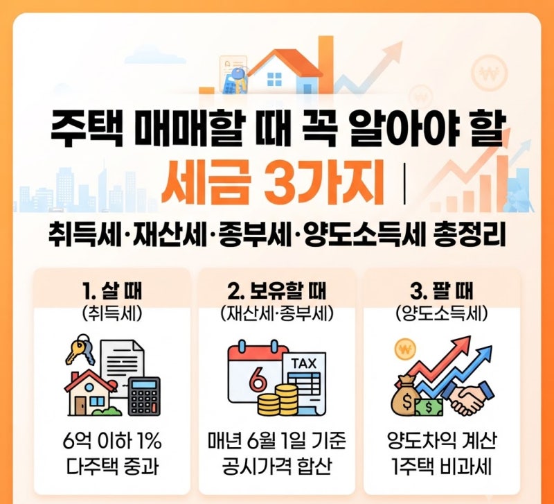 [부동산]주택 매매할 때 꼭 알아야 할 세금 3가지｜취득세·재산세·종부세·양도소득세 총정....