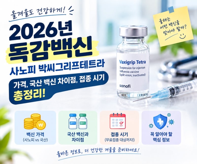 2026년 사노피 독감백신 박씨그리프테트라 가격, 국산 백신 차이점, 접종 시기 총정리