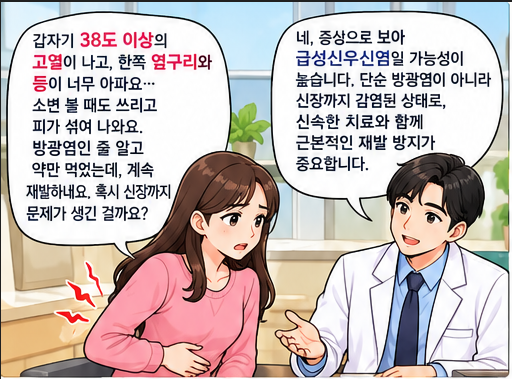 갑작스러운 고열과 옆구리·등 통증, 방광염 방치했다가? 급성신우신염(신우신염·옆구리 통....