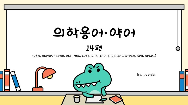 쉽고 간단한 의학용어 정리노트 14편 (GBM, NCPAP, TEVAR, OLF, MDS, LUTS, OAB, TAO, SACE, SAC, S-PEN, APN, APSD.....