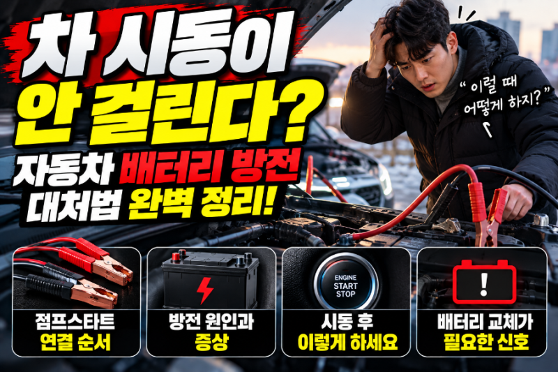 차 시동이 안 걸린다?｜자동차 배터리 방전 대처법·점프스타트 연결 순서 총정리