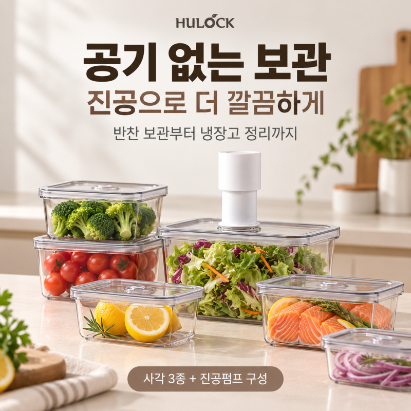 휴락 진공밀폐용기 4종세트, 반찬 양에 맞춘 3사이즈와 진공펌프 구성