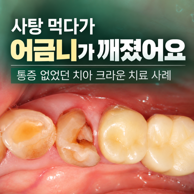 사탕 먹다가 어금니가 깨졌어요, 통증 없었던 치아 크라운 치료 사례