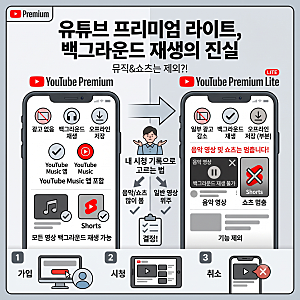 유튜브 프리미엄 라이트 차이, 백그라운드 재생은 되는데 음악 영상과 쇼츠에서는 안 됩니다