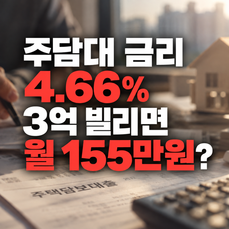 주담대 금리 4.66%, 3억원 빌리면 한 달 얼마 갚을까? 30년 원리금균등 계산