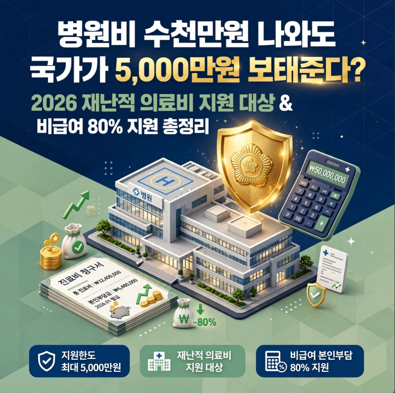 "병원비 수천만원 나와도 국가가 5,000만원 보태준다?" 2026 재난적 의료비 지원 대상·비급여 80....