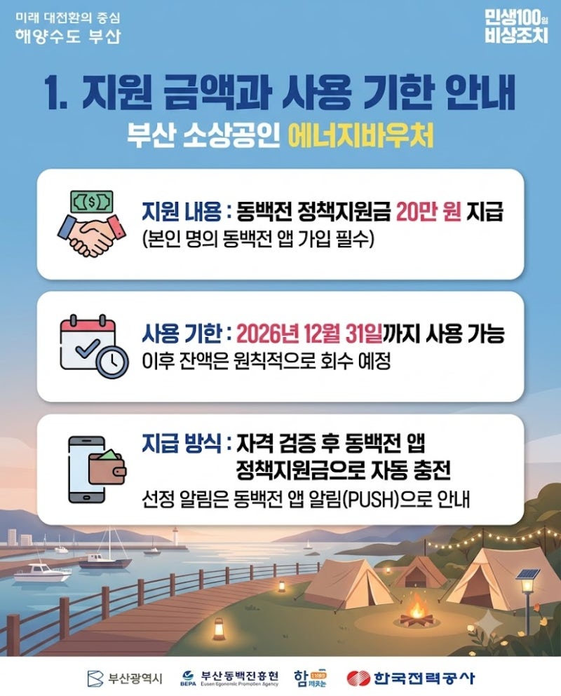 [긴급] 동백전 20만 원 지급! 부산 소상공인 에너지바우처 방심하다간 못 받습니다