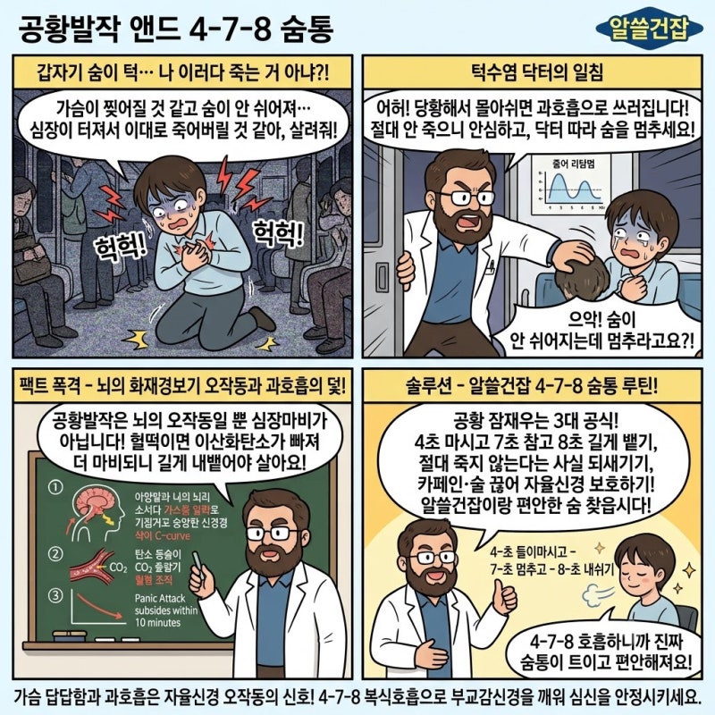[알쓸건잡] 공황장애 초기증상과 과호흡 대처 | 갑자기 가슴 답답하고 숨 막힐 때 4-7-8 복식호....