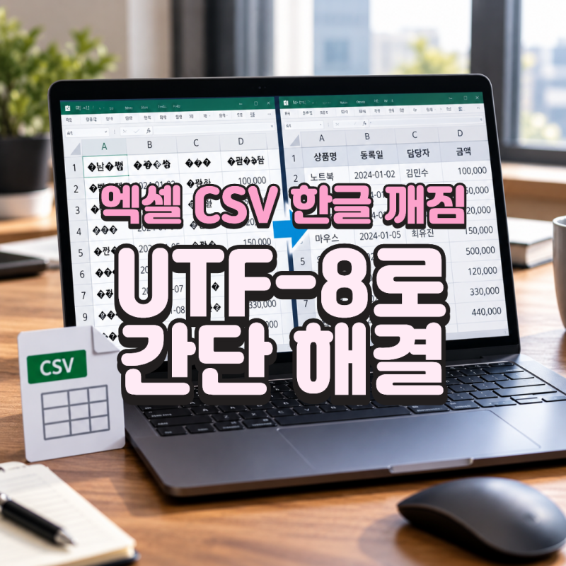 엑셀 CSV 파일 한글 깨질 때 해결 방법, UTF-8로 간단하게 열기