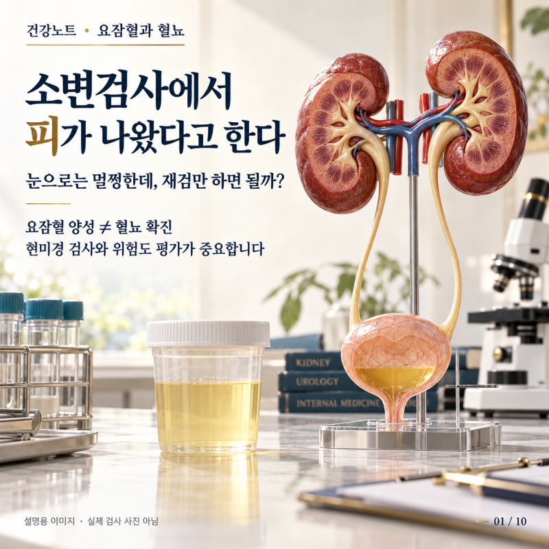 소변검사에서 피가 나왔다고 한다. 눈으로는 멀쩡한데, 재검만 하면 될까?
