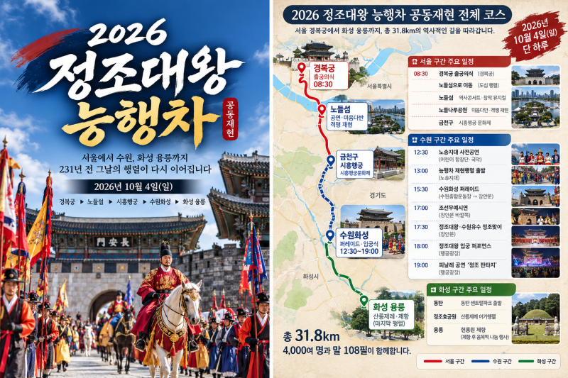 2026 정조대왕 능행차 언제 어디서 볼까?｜10월 4일 서울·수원·화성 시간·코스 총정리