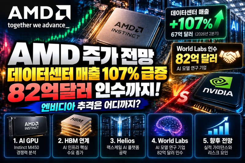 AMD 주가 전망｜데이터센터 매출 107% 급증, 82억달러 World Labs 인수까지…엔비디아 추격은 어디....