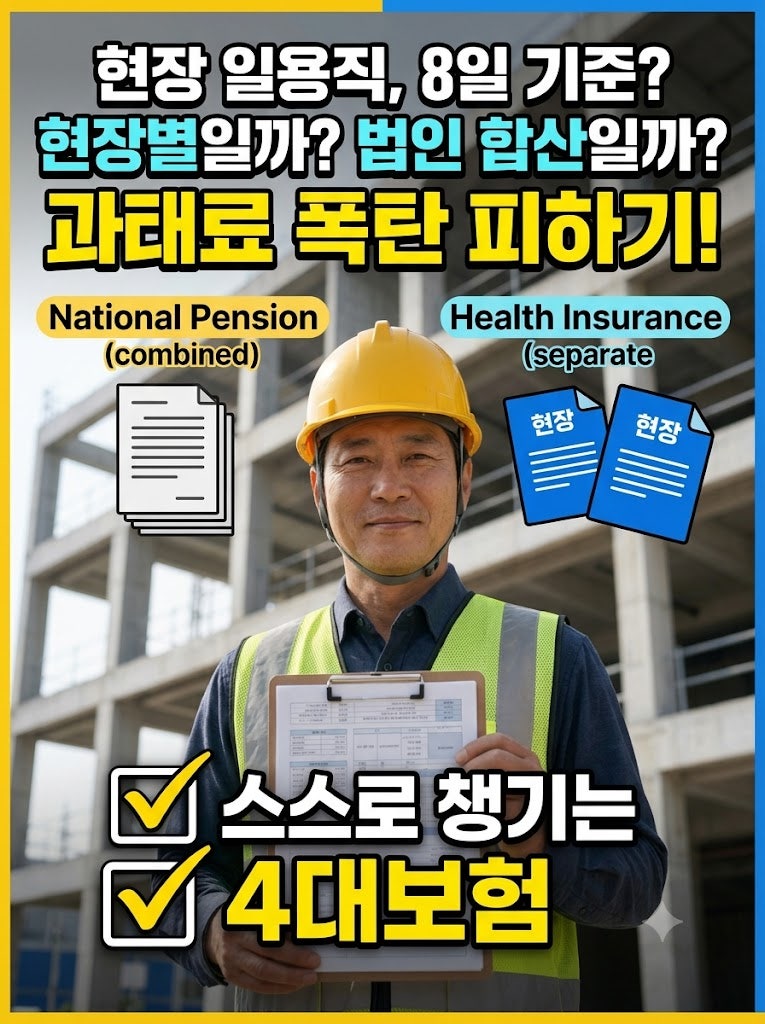 건설현장 일용직 8일 기준, 현장별일까 회사 합산일까? 4대보험 가입 정리