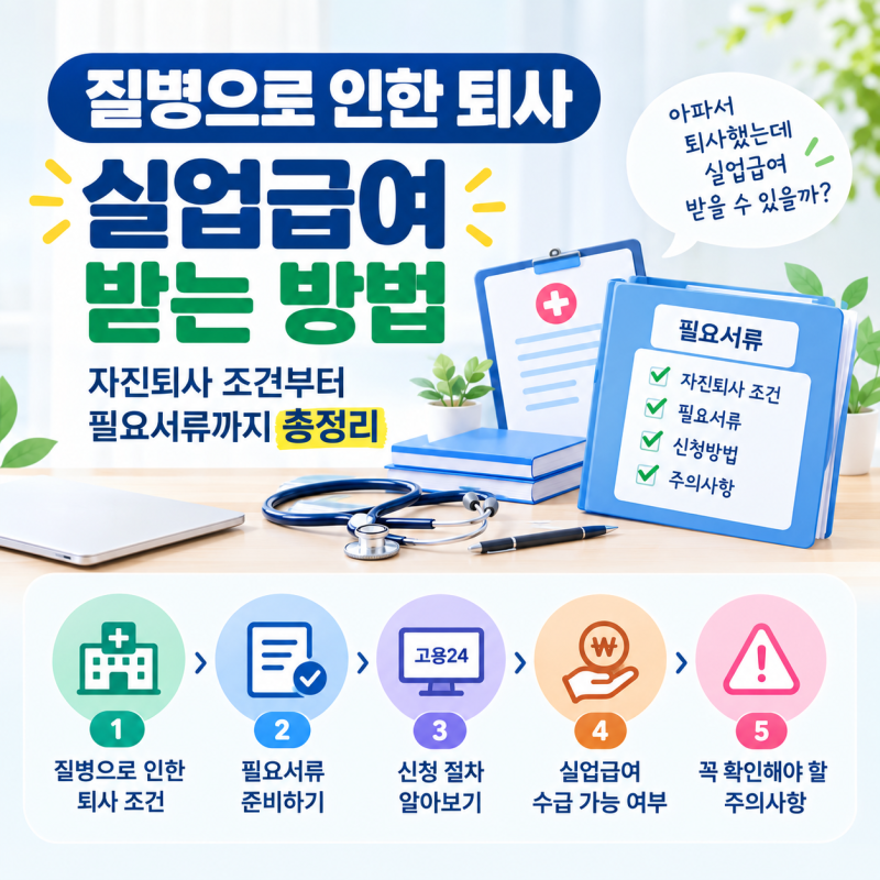 질병으로 인한 퇴사 실업급여 받을 수 있을까?｜자진퇴사 조건부터 필요서류까지 총정리 (대....