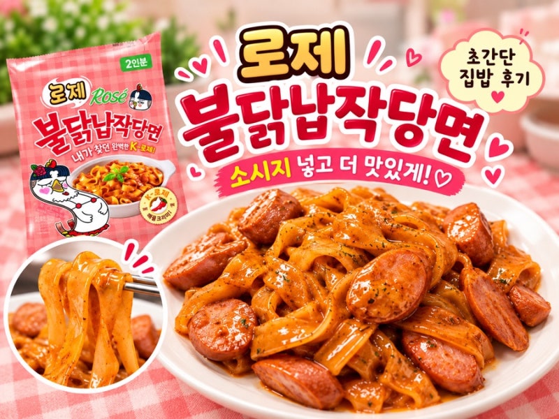 로제 불닭납작당면 후기｜소시지 넣었더니 더 맛있는 초간단 야식 내돈내산 레시피