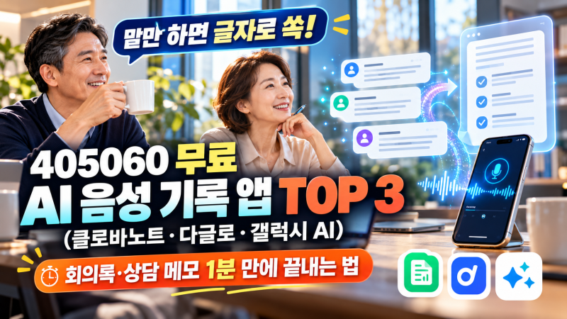 "말만 하면 글자로 쏙! 회의록 쓰지 마세요" 405060을 위한 무료 AI 음성 기록 앱 3대장(클로바노....