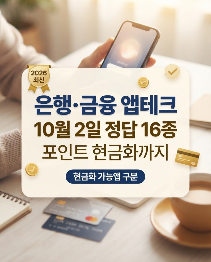 은행·금융 앱테크 총정리 | 10월 2일 퀴즈 정답 + 포인트 현금화 사용처까지 (2026년 최신)