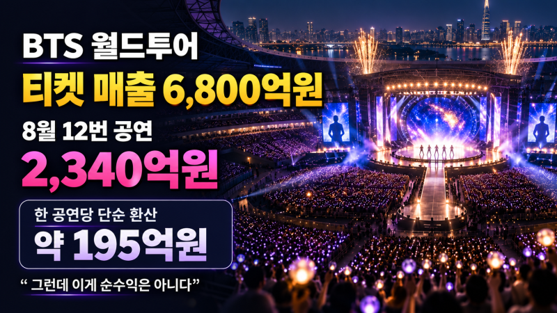 BTS 월드투어 6,800억원 돌파…12번 공연에 2,340억원, 그런데 이게 순수익은 아니다