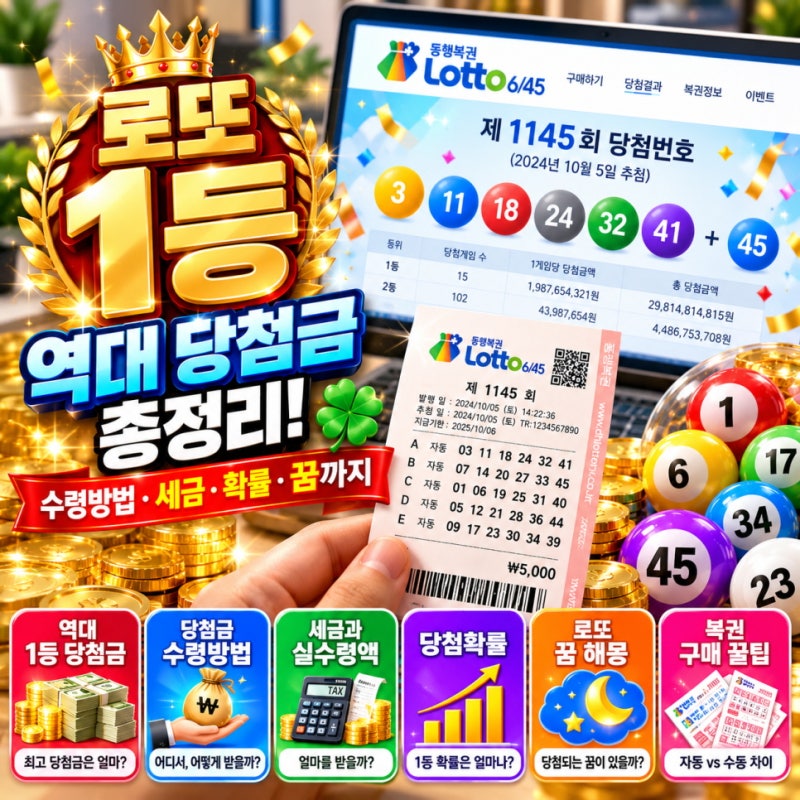 로또 1등 역대 당첨금 수령방법 세금 확률 꿈 복권 총정리!