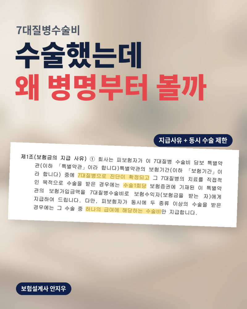 7대질병수술비, 위 수술이면 받는 줄 알았는데 K29는 보장표에 없다?