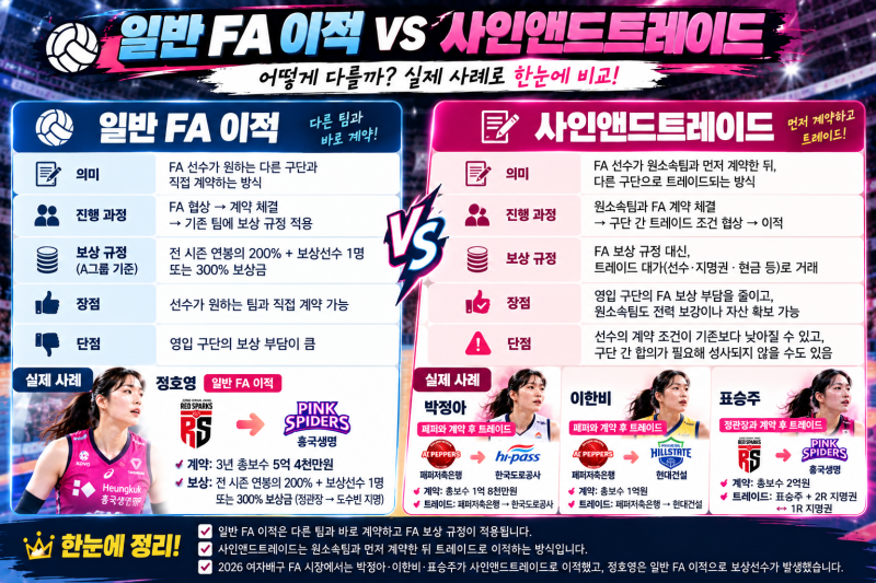 사인앤드트레이드가 뭐길래? 박정아·표승주 이적으로 보는 여자배구 FA 셈법