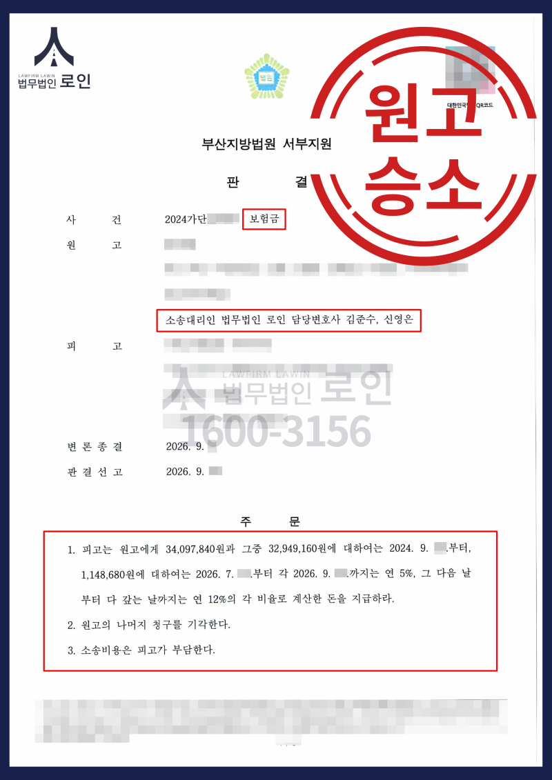 보험금 부지급, 보험사의 지급 거절 통보 뒤집고 수천만 원 보험금 전액 인정받은 사례 [부산....