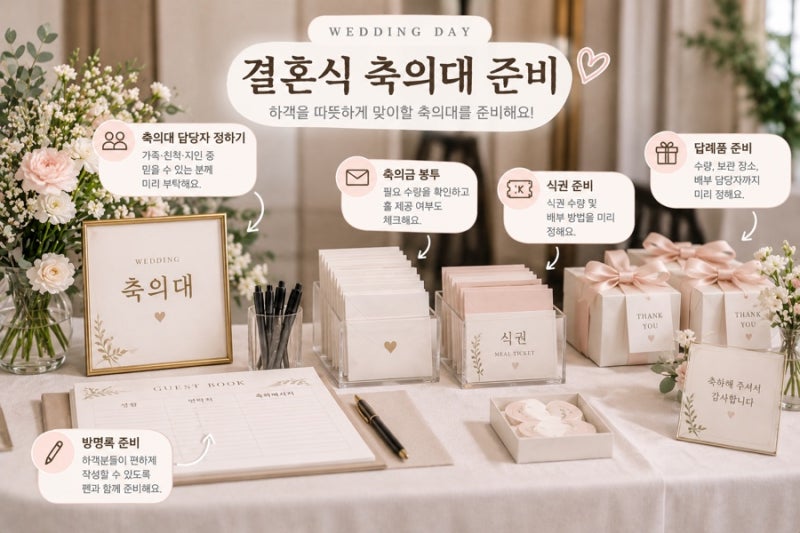 결혼준비 10탄 | 결혼식 축의대·식권·답례품 준비 총정리! 본식 당일 하객 응대 체크리스트