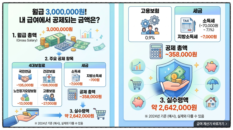 월급 300만 원이면 내 급여에서 빠지는 금액은? 공제되는 세금, 4대보험료(건강보험, 국민연금....