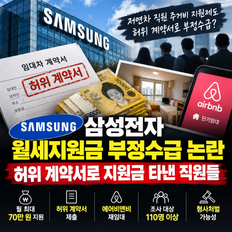 삼성전자 월세 지원금 부정수급 사태 | 가짜 계약서·에어비앤비 재임대 총정리