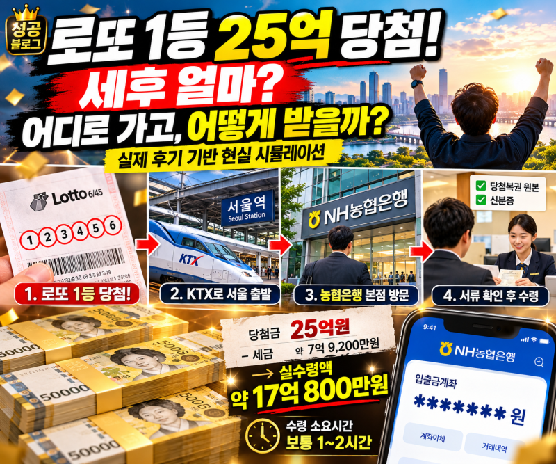 로또 1등 25억 당첨되면 세후 얼마? 실수령액부터 농협 수령시간까지 실제 후기 총정리 실수....