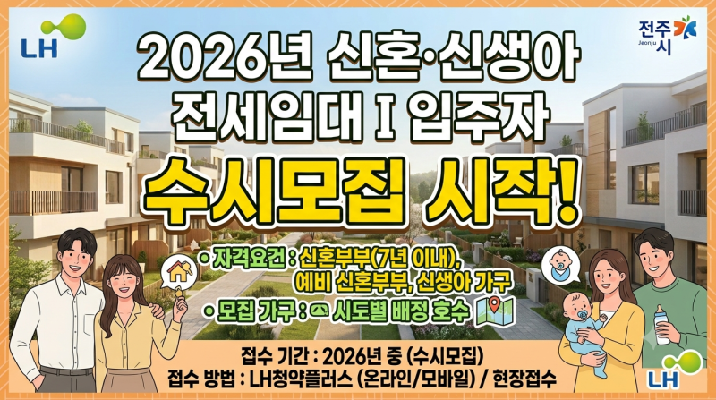 LH 2026년 신혼·신생아 전세임대 I 입주자 수시모집 공고 총정리, 3월 24일~12월 31일 신청
