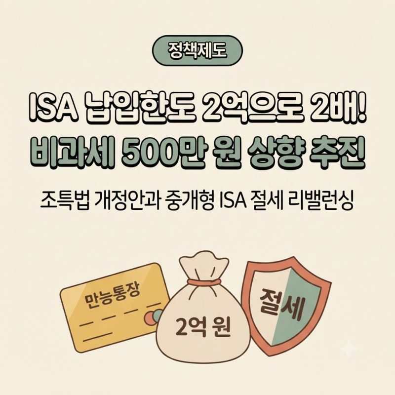 ISA 계좌 납입한도 2억으로 2배 확대 추진! 비과세 500만 원 상향과 절세 계좌 리밸런싱 전략