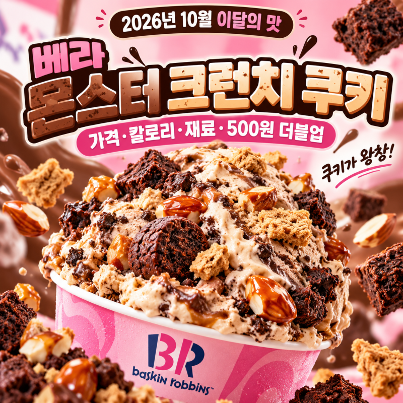 베라 몬스터 크런치 쿠키, 10월 이달의 맛 가격·칼로리·재료와 500원 더블업