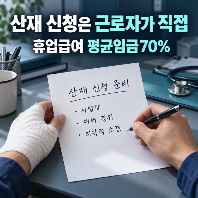 산재 신청 방법, 근로자가 공단에 직접 신청하는 순서와 휴업급여 평균임금 70%·3일·3년 기준