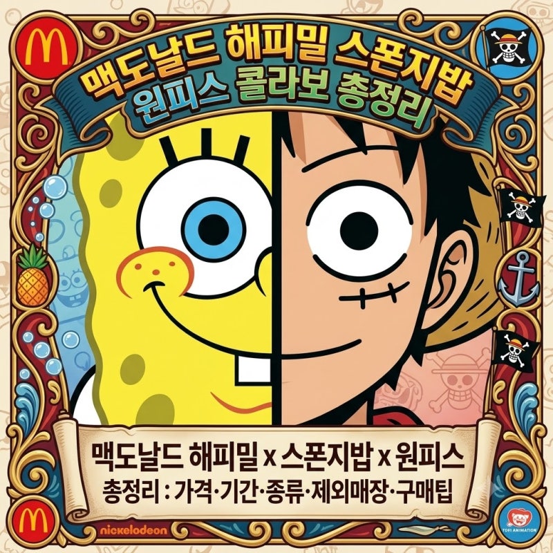 맥도날드 해피밀 스폰지밥 원피스 콜라보 총정리｜가격·기간·종류·제외매장·구매팁