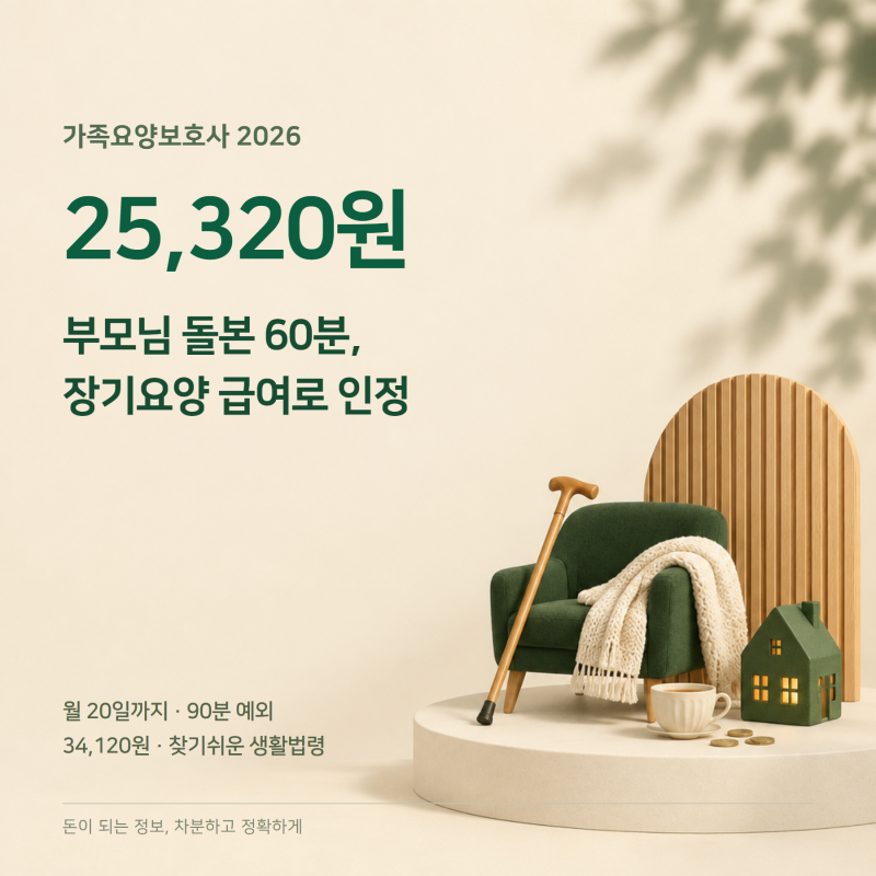 가족요양보호사 60분 수가 25,320원, 부모님 돌보면 월 20일 인정 — 가족요양보호사 급여·월급....
