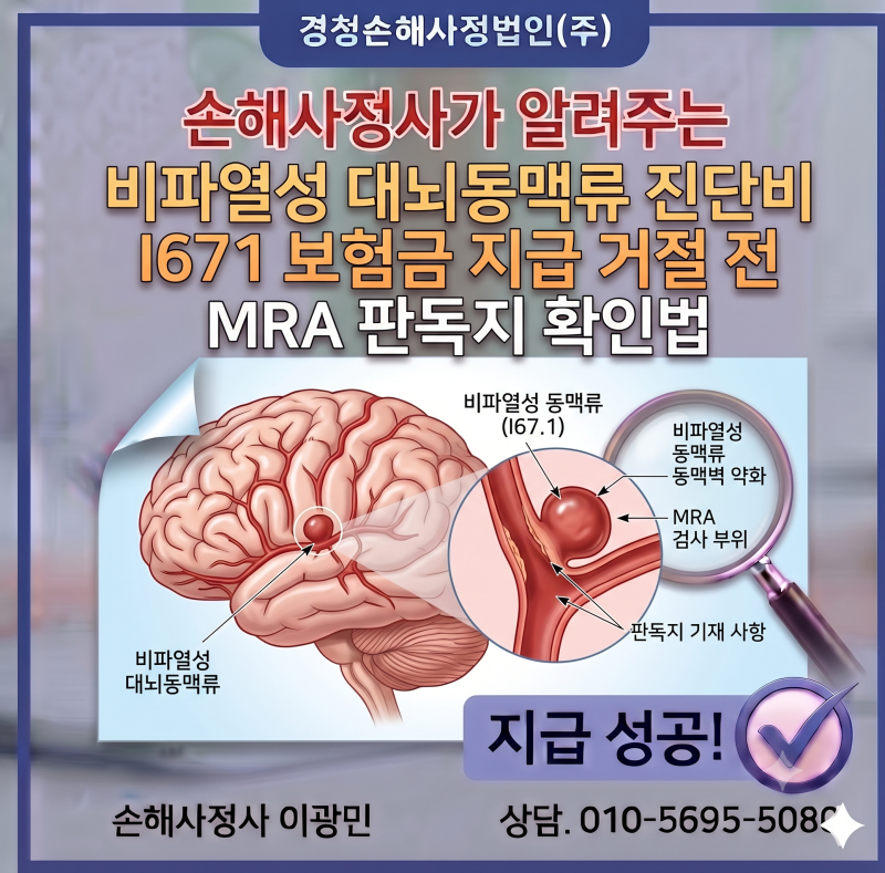 비파열성 대뇌동맥류 진단비 I671 보험금 지급 거절 전 MRA 판독지 확인법