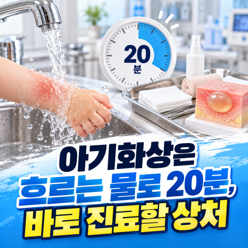 아기화상은 흐르는 물로 20분, 바로 진료할 상처