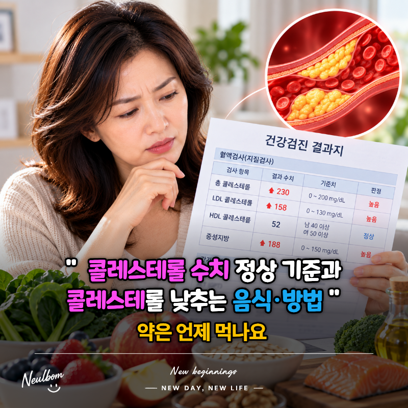 콜레스테롤 수치 정상 기준과 콜레스테롤 낮추는 음식·방법, 약은 언제 먹나요