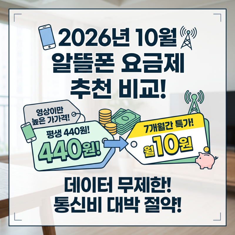 2026년 10월 알뜰폰 요금제 추천 비교! 평생 440원부터 10원 무제한 총정리