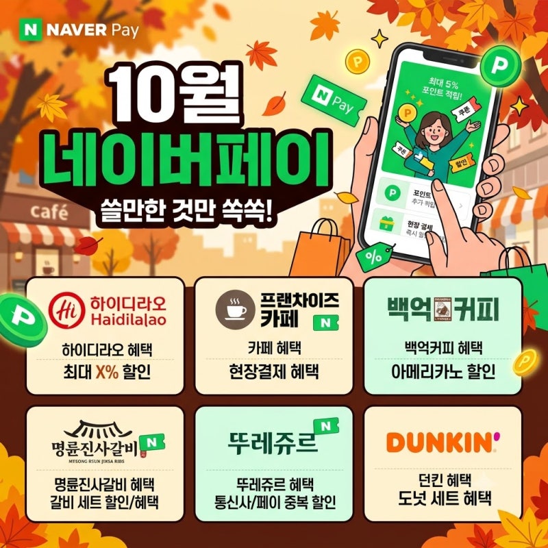 10월 네이버페이 혜택 쓸만한 것만 정리해봄 외식 카페 디저트 혜택 추천
