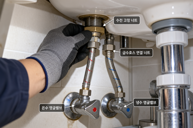 세면대 수전 너트가 안 풀릴 때｜맞는 스패너 크기와 오래된 너트 푸는 방법