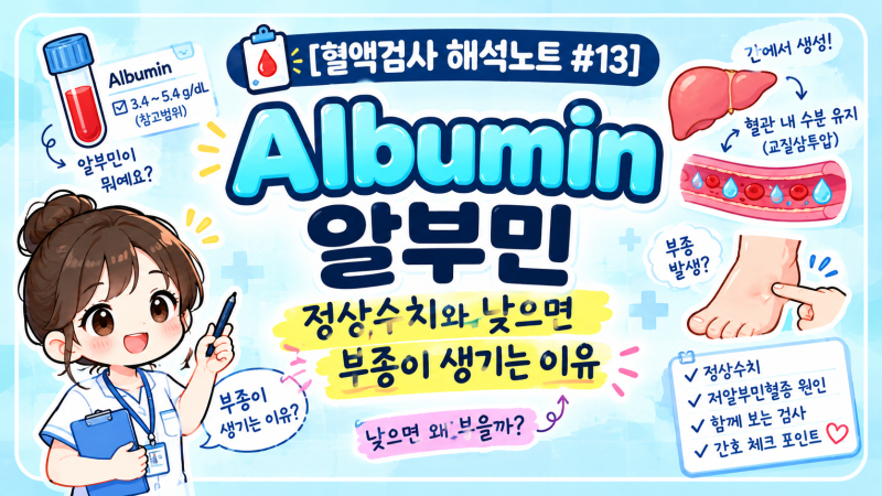[혈액검사 해석노트 #13] Albumin 알부민 정상수치와 낮으면 부종이 생기는 이유