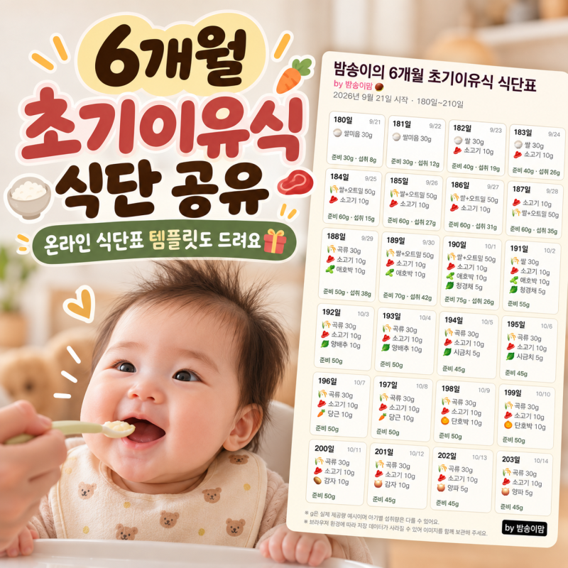 6개월 초기이유식 식단표 | 시작 시기, 양, 순서 총정리 + 무료 식단표