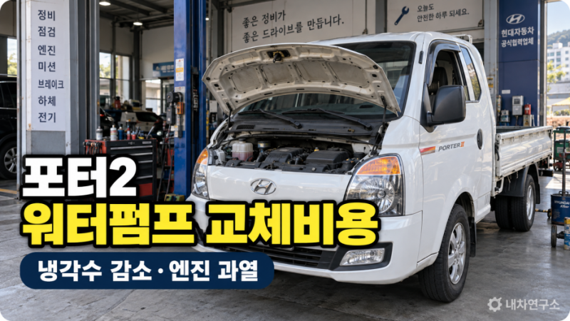 포터2 워터펌프 교체비용, 냉각수 줄고 엔진 과열되면 얼마 들까? 부동액 누수부터 확인하세....