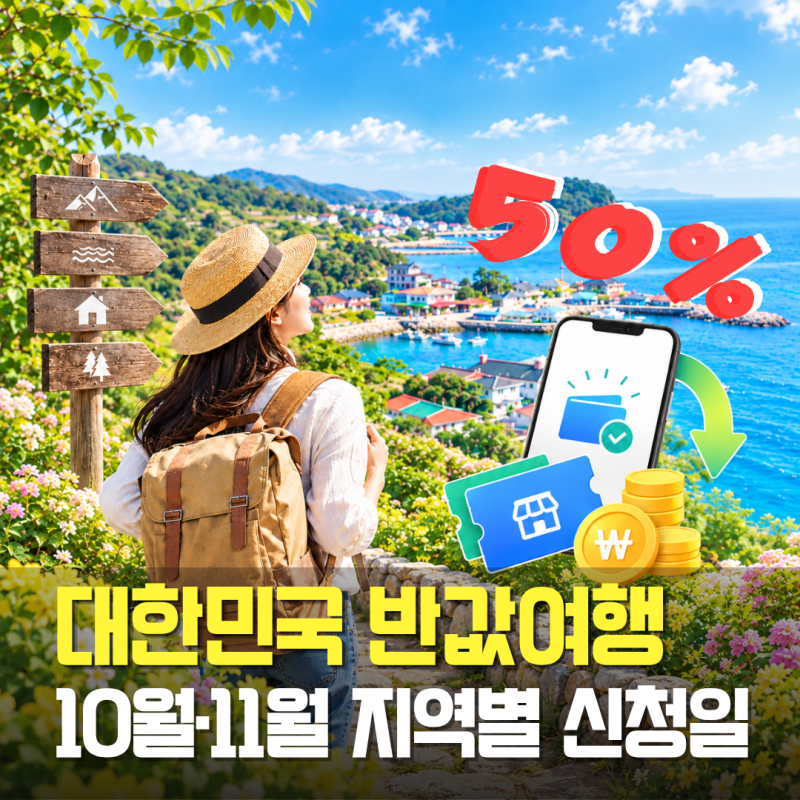 대한민국 반값여행 10월·11월 지역별 신청일ㅣ접수 중·예정 14곳, 청년 70% 최대 14만 원, 결제....
